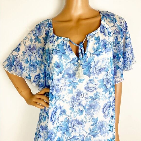 Show Me Your Mumu blue & white floral TOP tunic blouse size SMALL - Picture 2 of 9